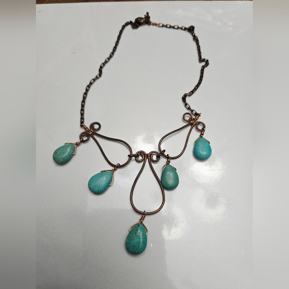 COPPER TURQUOISE STONES NECKLACE Native Southwestern - Picture 1 of 4